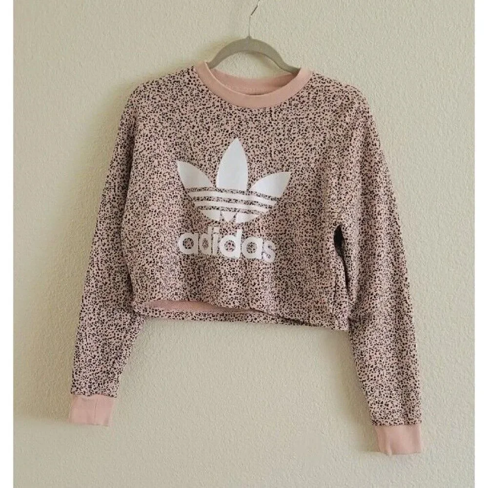 ADIDAS X HER Studio London Pink Leopard Print Crop Sweatshirt Women's Size XS